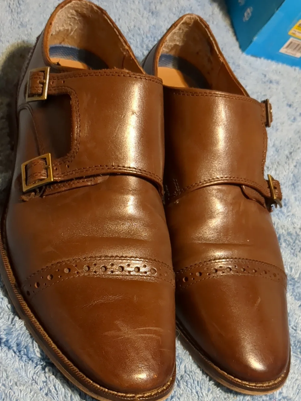 Florsheim Castellano Cap Toe Double Monk Strap dress shoes  tan/cognac 8.5